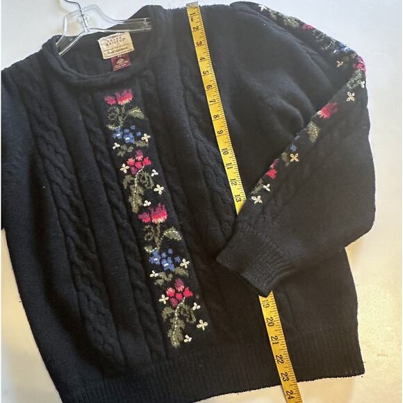 Susan Bristol Vintage Hand Embroidered Wool Sweater Womens Sz 40 (Medium) Black - Picture 7 of 7